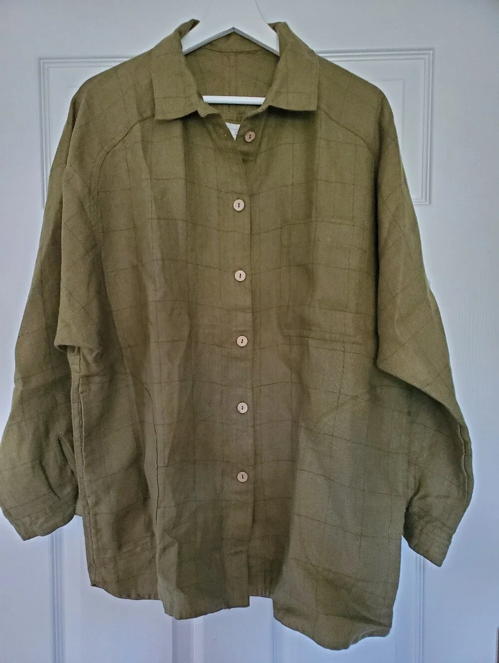 NWT Not Perfect Linen Orval Oversized Shirt Jacket Loden Green Checks - Picture 2 of 3